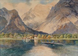 St Bartholoma am KOnigssee by Karl Schnorpfeil Oil Painting