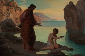 Hl. Augustin mit Knaben am Meer by Karl Schonbrunner Oil Painting