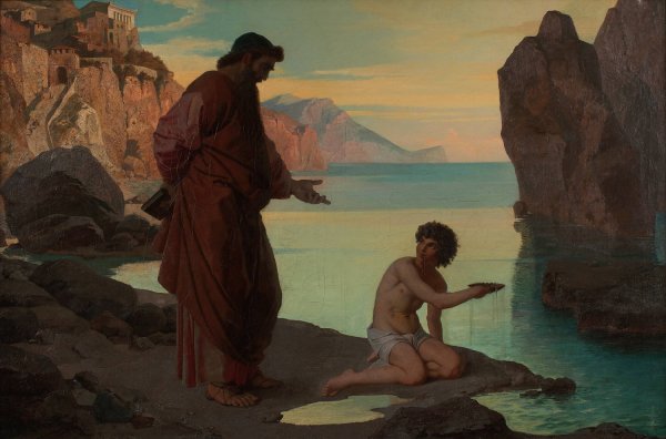 Hl. Augustin mit Knaben am Meer  by Karl Schonbrunner - Hand-Painted Oil Painting Reproduction