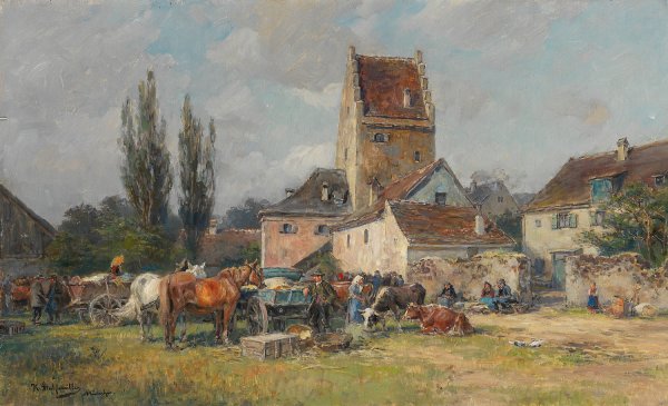 Sommerlicher Markttag  by Karl Stuhlmuller - Hand-Painted Oil Painting Reproduction
