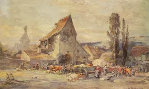 The Cattle Market in Dachau by Karl Stuhlmuller - Oil Painting Reproduction