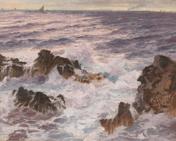 Heavy Seas off the Coast of Capri by Karl Theodor Boehme - Hand-Painted Oil Painting Reproduction