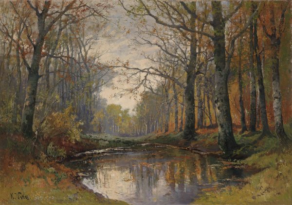 Herbstliche Waldlandschaft by Karl Vikas - Hand-Painted Oil Painting Reproduction