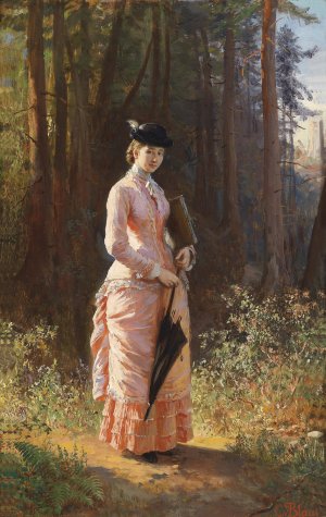 Dame mit Schirm und Zeichenmappe by Karl Von Blaas Oil Painting