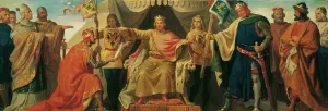 Friedrich Barbarossa belehnt Heinrich Jasomirgott und Heinrich den LOwen Oil painting by Karl Von Blaas