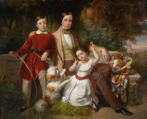 The prince of valmontone with the donna gwendalina doria pamphili and bertram talbot in a villa garden  by Karl Von Blaas Oil Painting