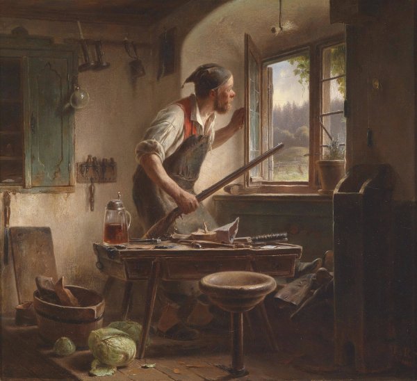 Der wachsame Schuster  by Karl Von Enhuber - Hand-Painted Oil Painting Reproduction