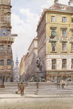 Donnerbrunnen am Neuen Markt by Karl Wenzel Zajicek Oil Painting