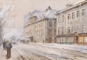 Theater an der Wien im Winter Oil painting by Karl Wenzel Zajicek