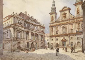 Wien Jesuitenkirche und alte Universitat by Karl Wenzel Zajicek Oil Painting