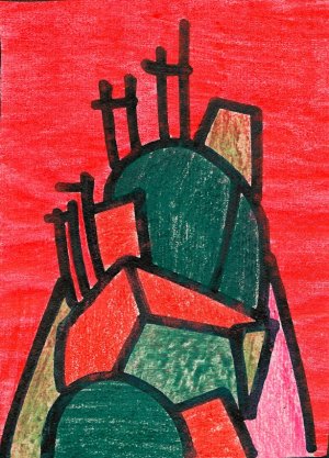Aufbau in Grun und Rot by Karl Wiener Oil Painting