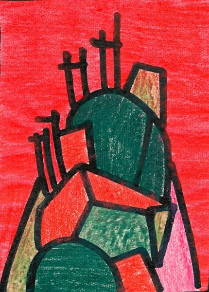 Aufbau in Grun und Rot  by Karl Wiener - Hand-Painted Oil Painting Reproduction