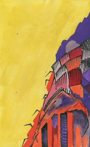 Aufbau in Violett und Rot by Karl Wiener Oil Painting