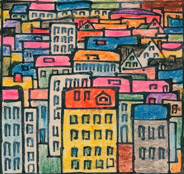 Bunte Stadt  by Karl Wiener - Hand-Painted Oil Painting Reproduction