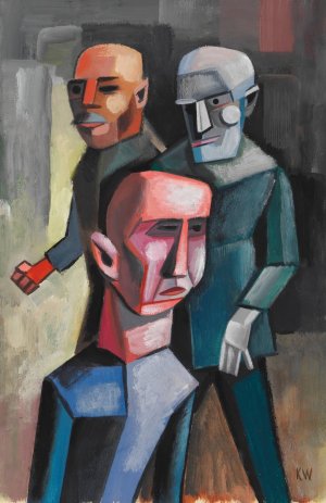 Drei Manner, o.J. by Karl Wiener Oil Painting