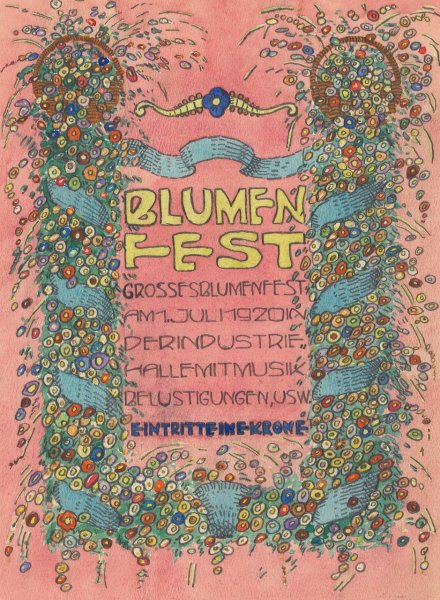 Entwurfe Plakat 'Blumen fest Grosses Blumenfst Am 1. Juli 1920 in Der Industrie halle mit Musik belustigungen, usw. Eintritt eine Krone' by Karl Wiener - Hand-Painted Oil Painting Reproduction