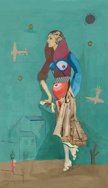 Frau, zwei Flugzeuge, Bomben  by Karl Wiener - Hand-Painted Oil Painting Reproduction