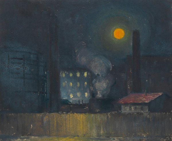 Gaswerk im Mondlicht  by Karl Wiener - Hand-Painted Oil Painting Reproduction