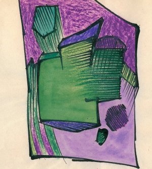 Komposition in Grun und Violett by Karl Wiener Oil Painting