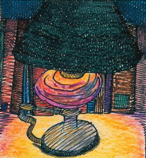 Lampe und Bucher by Karl Wiener Oil Painting