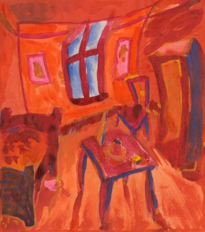 Phantasien eines roten Zimmers by Karl Wiener Oil Painting
