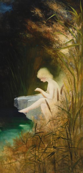A Girl On The Shore by Karl Wilhelm Diefenbach Oil Painting