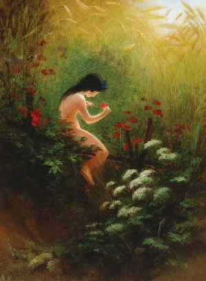 A girl with a flower by Karl Wilhelm Diefenbach Oil Painting
