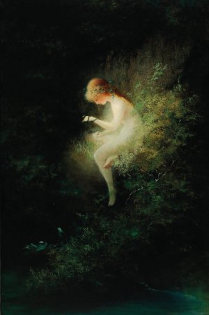 Girl Holding A Snake - Innocence by Karl Wilhelm Diefenbach Oil Painting