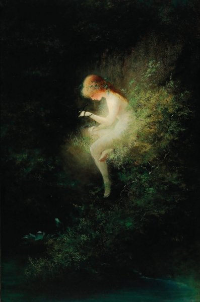 Girl Holding A Snake - Innocence  by Karl Wilhelm Diefenbach - Hand-Painted Oil Painting Reproduction