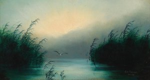 Seagull in Reeds by Karl Wilhelm Diefenbach Oil Painting