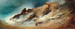 Seagulls in a stormy bay by Karl Wilhelm Diefenbach Oil Painting