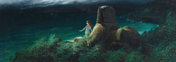 Sphinx mit Undine  by Karl Wilhelm Diefenbach - Hand-Painted Oil Painting Reproduction