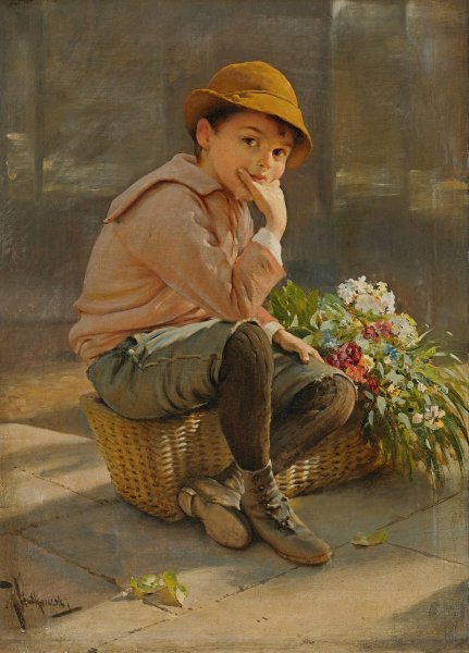 Main Product Photo of Guarding The Flower Basket Painting by Karl Witkowski