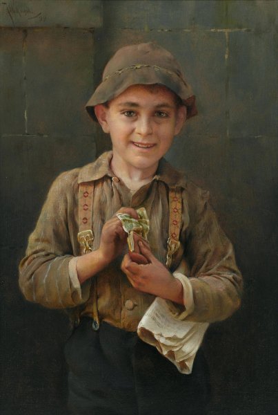 Main Product Photo of Newsboy  Painting by Karl Witkowski