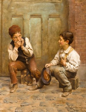 Shoeshine Boys by Karl Witkowski Oil Painting