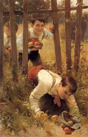 Stealing Apples by Karl Witkowski Oil Painting