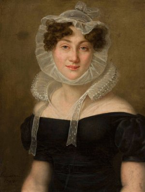 Portrait of a lady in a cap by Karol Schweikart Oil Painting