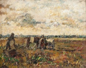 Plain with a Working Farmer by Karoly Kotasz Oil Painting