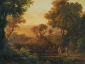 Christ with Two Disciples in a Classical Landscape by Karoly Marko Oil Painting