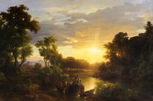 Italian Landscapes at Sunset, Fishermen by Karoly Marko Oil Painting