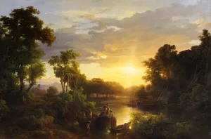 Italian Landscapes at Sunset, Fishermen by Karoly Marko Oil Painting