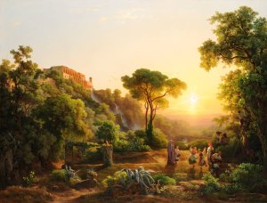 Landscape at Tivoli, with a Scene from the Grape Harvest by Karoly Marko Oil Painting
