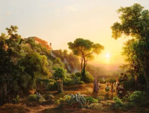 Landscape at Tivoli, with a Scene from the Grape Harvest by Karoly Marko Oil Painting