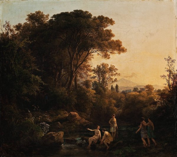 Main Product Photo of Landscape With Nymphs Bathing  Painting by Karoly Marko