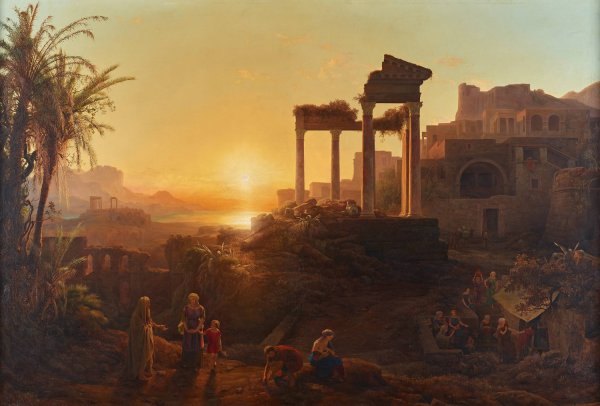 Landschaft mit Sonnenuntergang  by Karoly Marko - Hand-Painted Oil Painting Reproduction