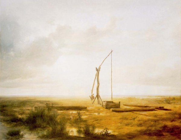 Main Product Photo of View of the Great Hungarian Plain with Draw Well Painting by Karoly Marko