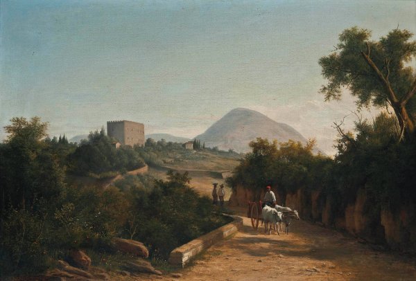 Travellers on an Italian country road by Karoly Marko The Younger - Hand-Painted Oil Painting Reproduction