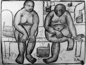 At the Bathhouse by Kasimir Malevich Oil Painting