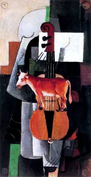 Cow and Violin by Kasimir Malevich - Oil Painting Reproduction