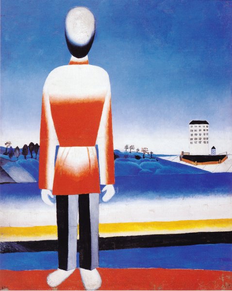 Main Product Photo of Man in Suprematischer Landschaft Painting by Kasimir Malevich